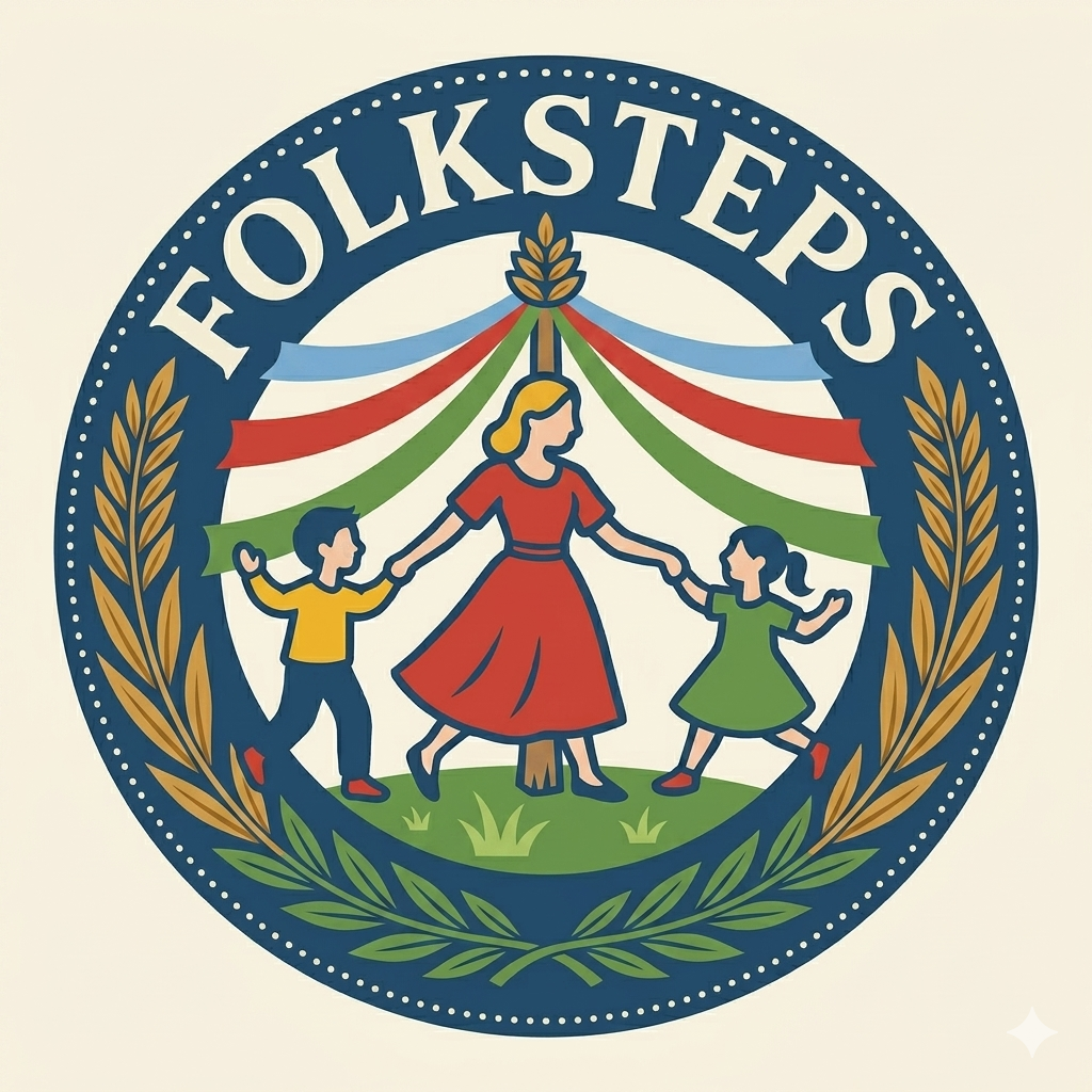 Maypole dancing logo with corn. Folksteps